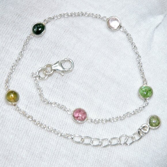 Tourmaline Gemstone Bracelets, 925 Sterling Silver, Bezel Multi Clour Tourmaline - Picture 5 of 7